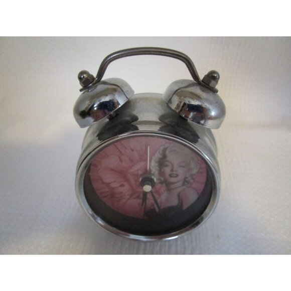 Marilyn Monroe Retro Style Metal Footed Double Bell 2.75" Small Alarm Clock 2007 - Picture 2 of 4